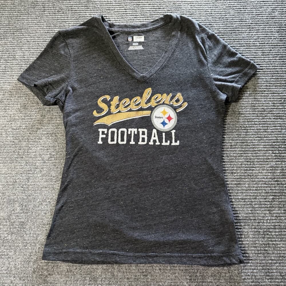 NFL Steelers Women’s V-Neck Shirt Medium Black Gold Team Apparel